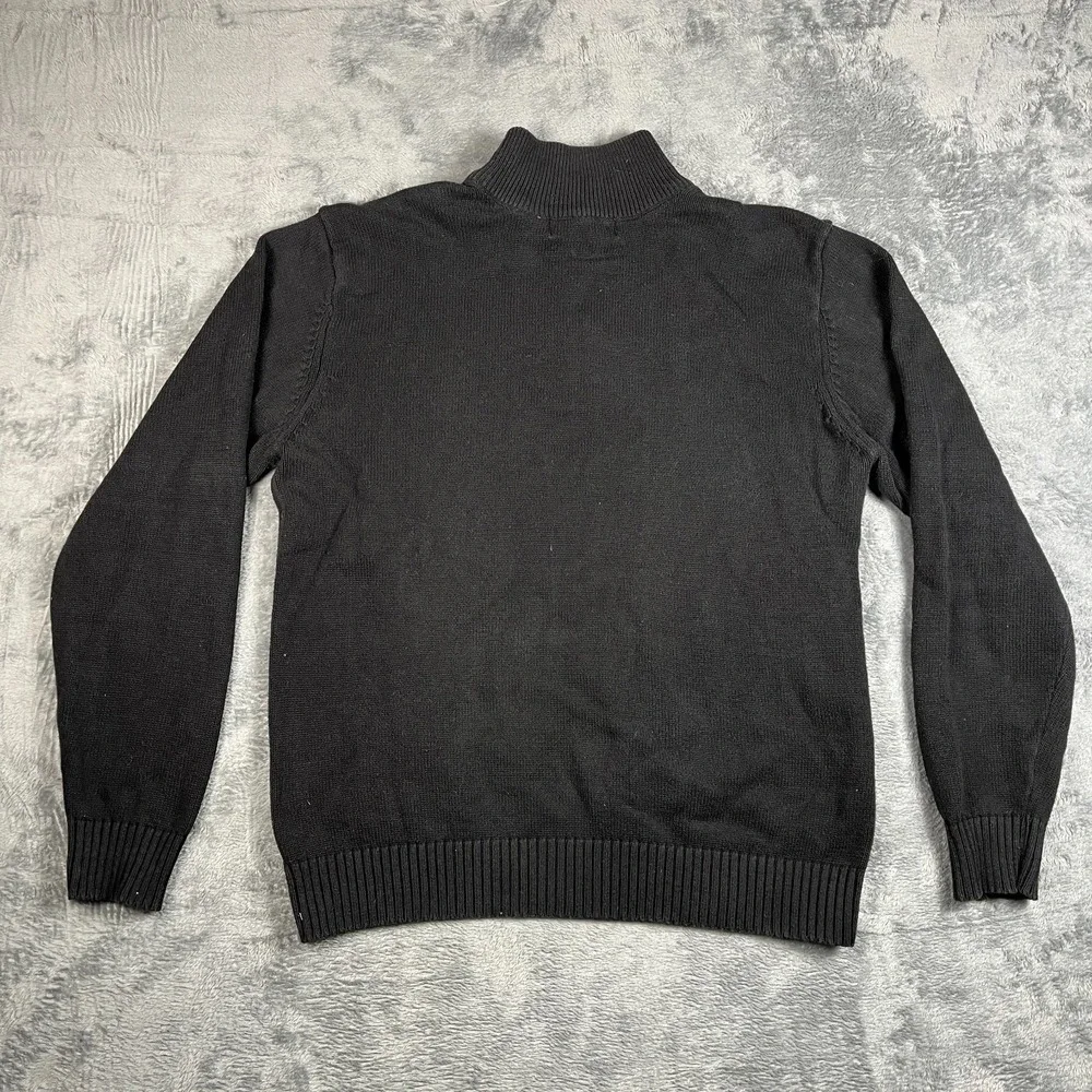 Oscar De La Renta Sweater Mens Large Black Cotton Ribbed Tight Knit Quarter Zip